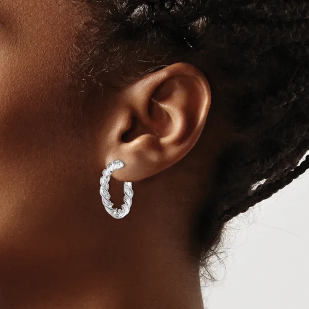 Sterling Silver Twisted Post Stud Hoop Earrings